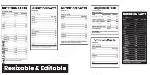 nutrition facts, supplement facts, vitamin facts template, nutrition facts label, vector, Proper Alignment with editable and resizable