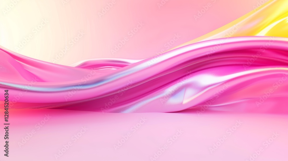 Abstract Pink and Yellow Iridescent Waves: A Dreamy Digital Art Abstract Pink and Yellow Iridescent Waves: A Dreamy Digital Art