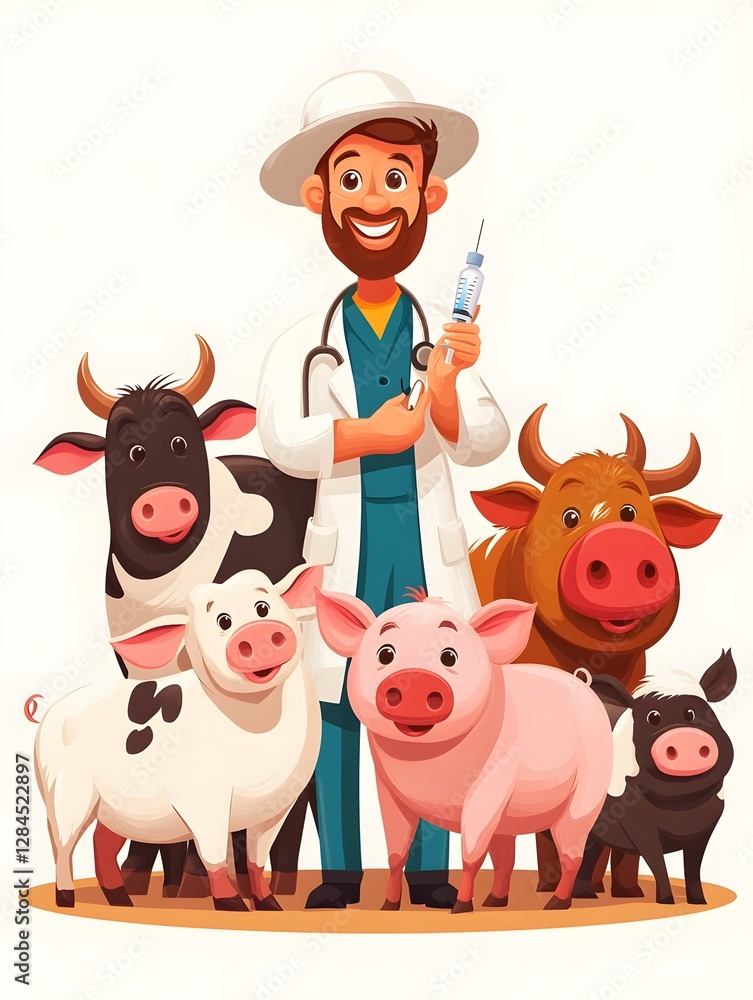 Obraz premium Veterinarian Administering Vaccine to Farm Animals for Immunization