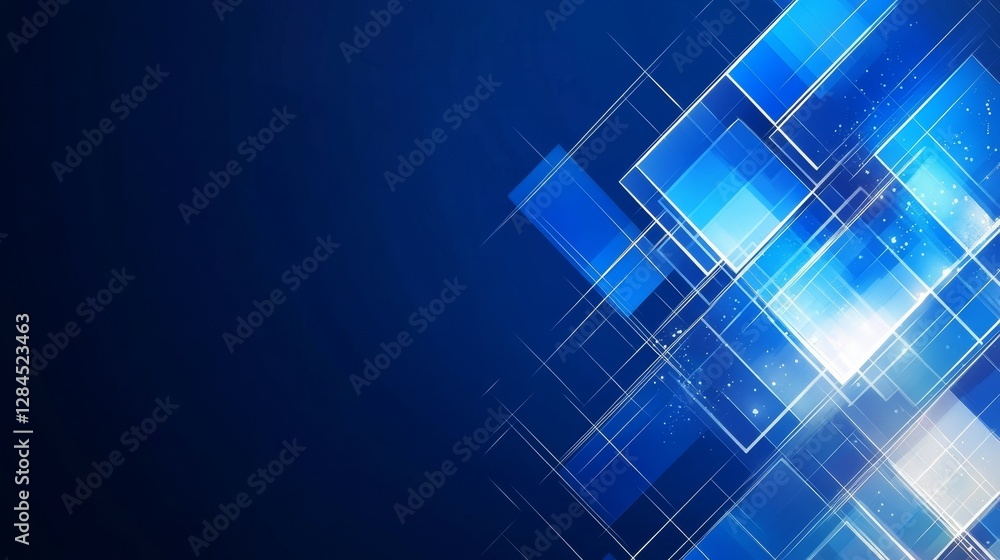 Fototapeta premium Abstract blue geometric background with shining squares creating a modern digital atmosphere