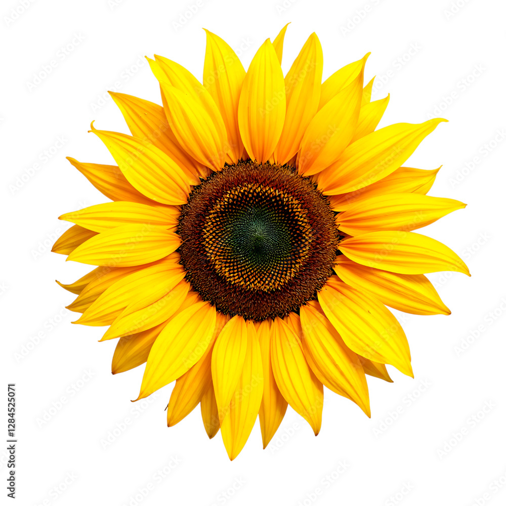 Fototapeta premium Bright Yellow Sunflower With Detailed Center on White Background
