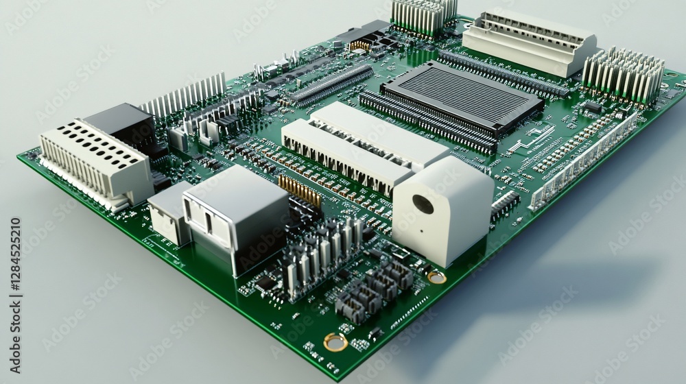 High-Resolution 3D Render of a Green Circuit Board