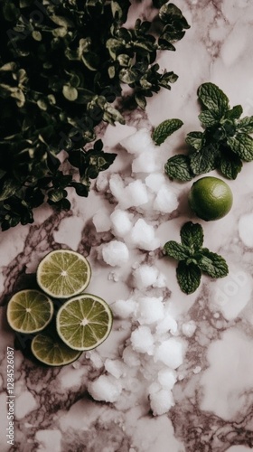 Wallpaper Mural Fresh mint, limes, and ice on marble surface Torontodigital.ca