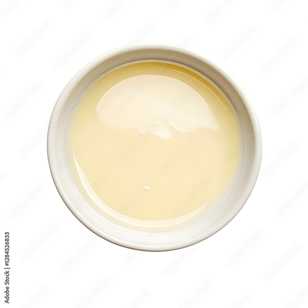 Shiny condensed milk in a white bowl, showcasing its creamy texture Shiny condensed milk in a white bowl, showcasing its creamy texture