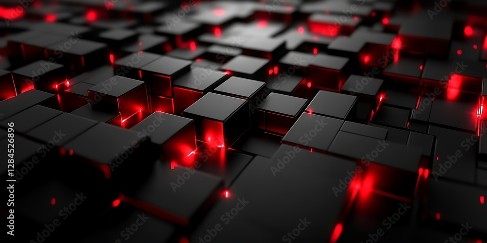 Fototapeta premium Abstract 3D Cubes with Red Lights