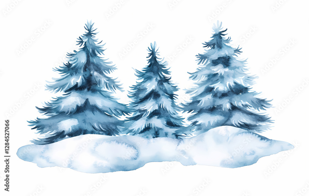 Obraz premium Watercolor winter forest with pine trees, vector illustration on a white background