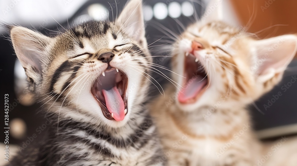 Two adorable kittens playing and yawning joyfully in soft natural light : Generative AI Two adorable kittens playing and yawning joyfully in soft natural light : Generative AI