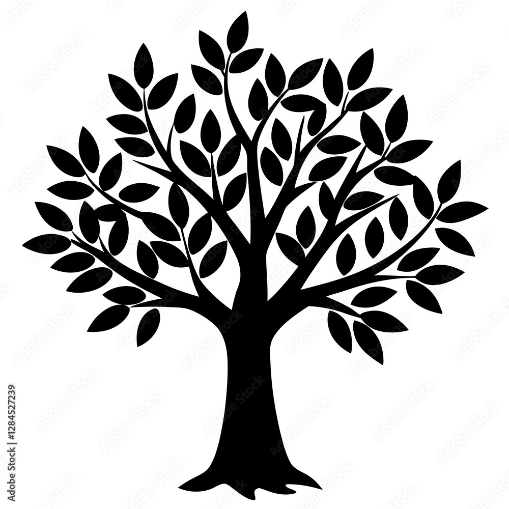 Olive Tree Silhouette Vector Icon White Background.