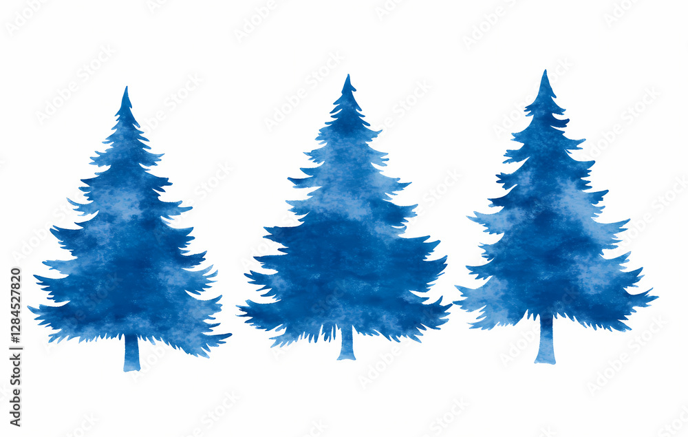 Obraz premium Watercolor winter forest with pine trees, vector illustration on a white background