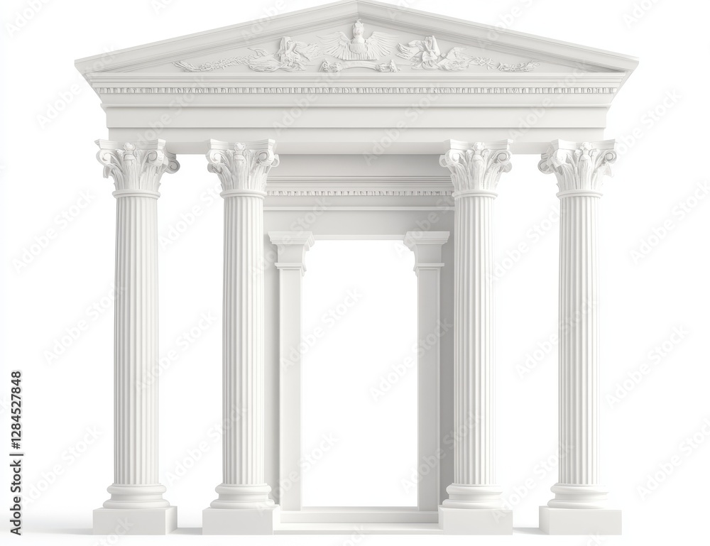 Obraz premium White Roman classical architectural entrance with columns, isolated on a white background