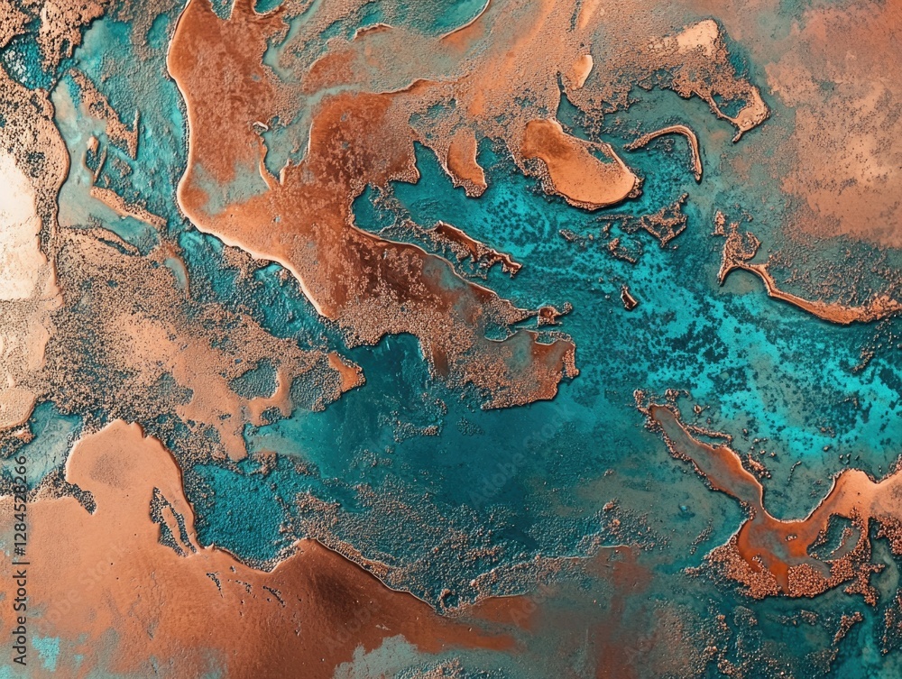 Fototapeta premium An abstract image depicting a landscape of copper oxide with earthy tones.