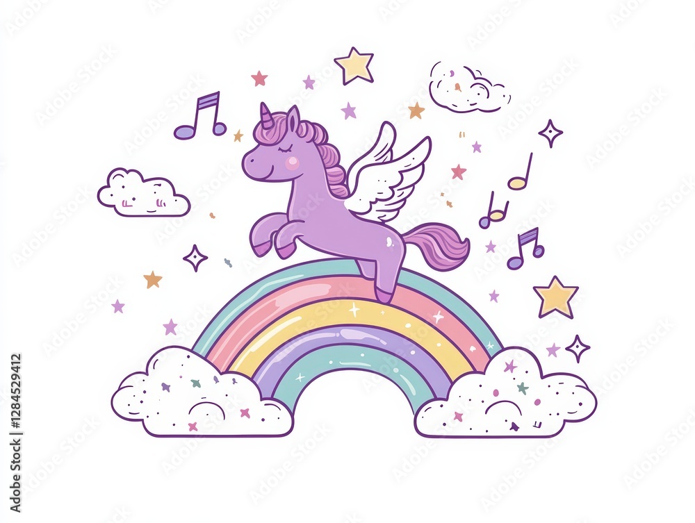 Unicorn Flying Over The Rainbow Illustration Unicorn Flying Over The Rainbow Illustration