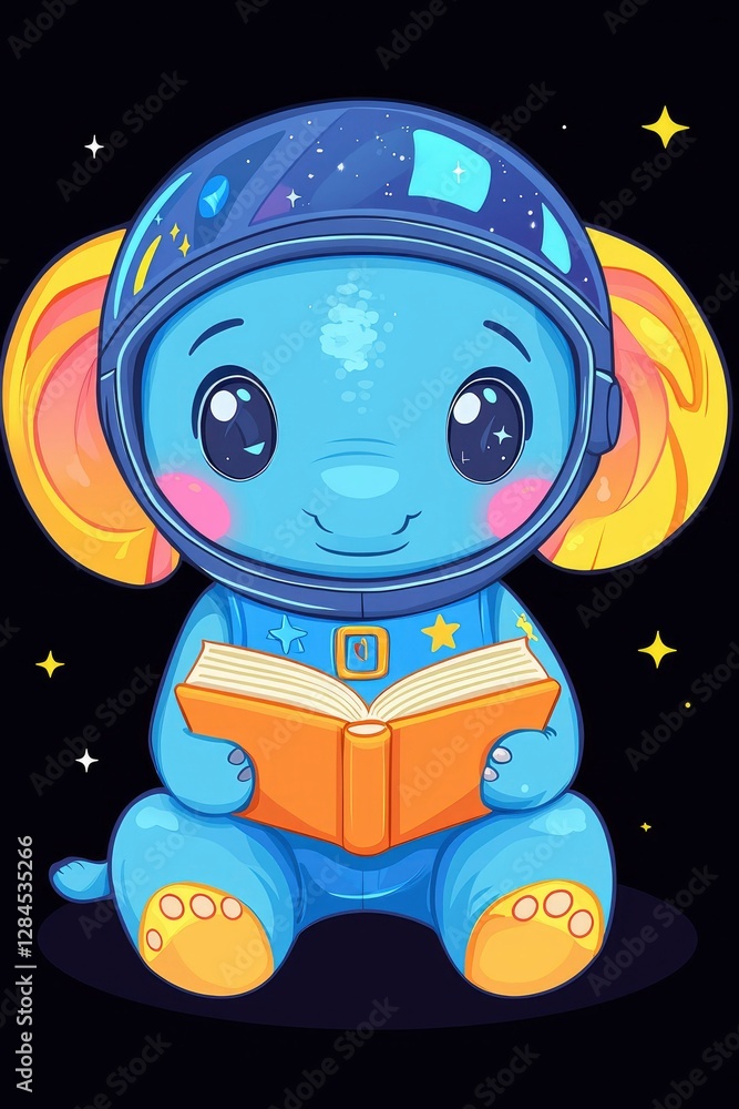 Adorable Astronaut Elephant Reading a Book in Space Adorable Astronaut Elephant Reading a Book in Space