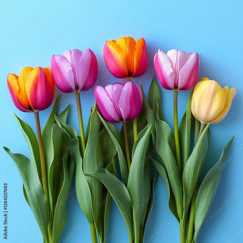 Multicolored Tulips on studio background Multicolored Tulips on studio background