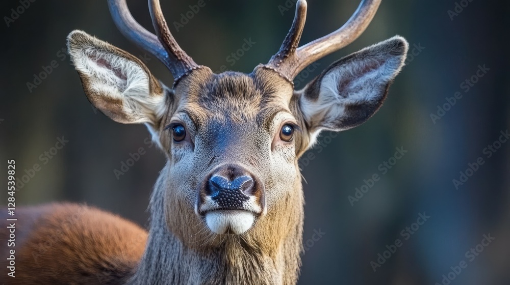 Majestic deer with antlers in natural habitat close-up view Majestic deer with antlers in natural habitat close-up view