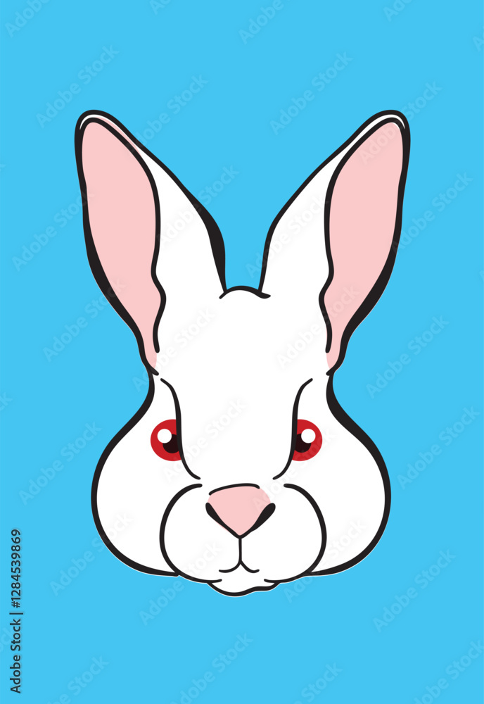 Obraz premium White rabbit face drawing on blue background