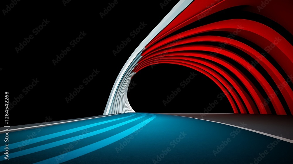 Fototapeta premium Abstract Road with Curved Lines and Vibrant Colors in Dark Background
