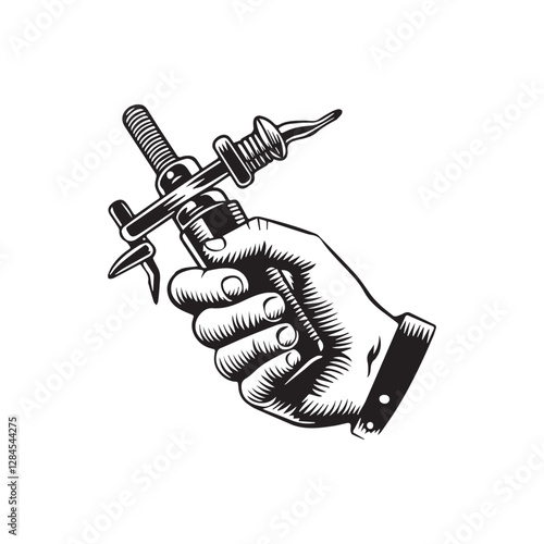 hand drawn illustration of hand holding a tattoo machine