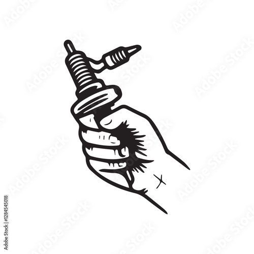 hand drawn illustration of hand holding a tattoo machine