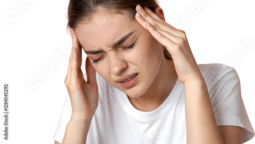 young woman with headache sad face and pain stress 