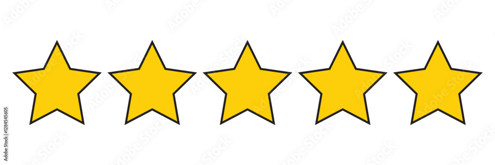 Five star rating. Product review flat icon for apps and websites Five star rating. Product review flat icon for apps and websites