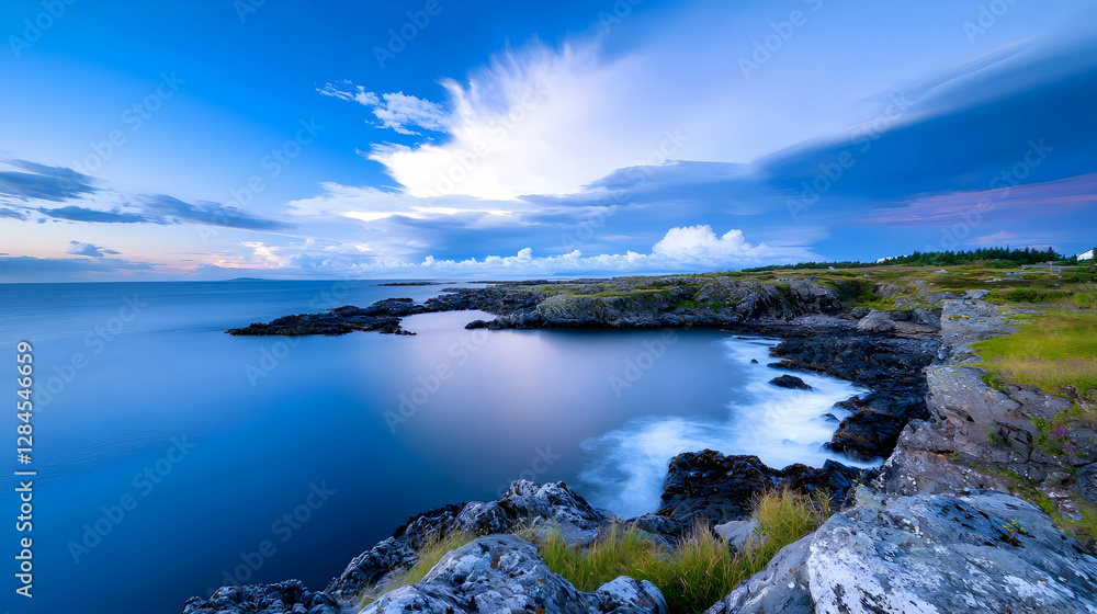 Remote Coastal Cliff with Sharp Rock Formations at Sunset Remote Coastal Cliff with Sharp Rock Formations at Sunset