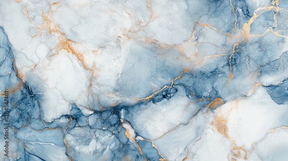 Naklejka premium Luxury blue marble texture with gold streaks and alcohol ink design