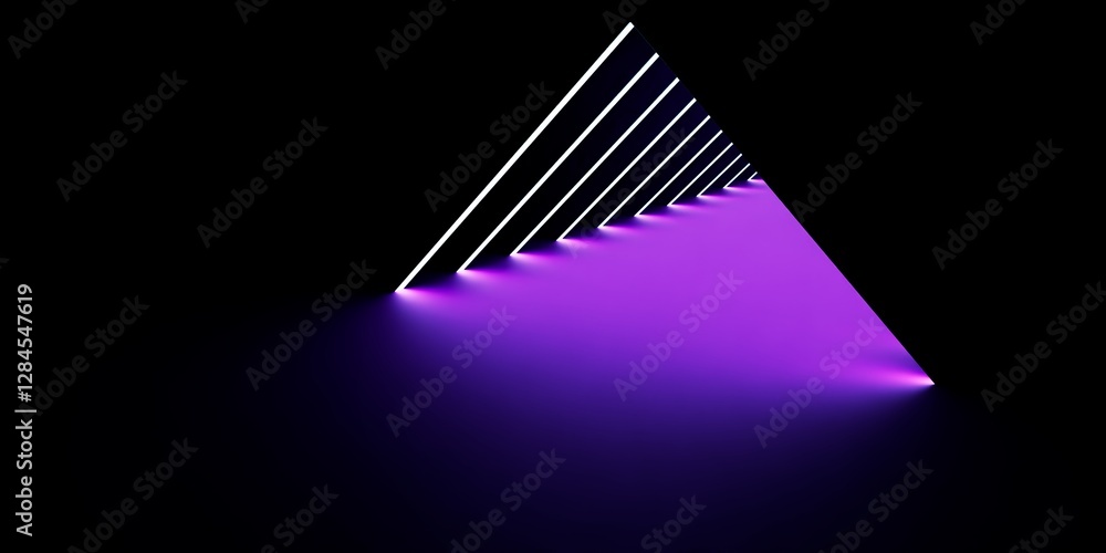 3d render Abstract Purple Light Triangle Tunnel. Bright light going through the door portal inside the empty dark room 3d render Abstract Purple Light Triangle Tunnel. Bright light going through the door portal inside the empty dark room