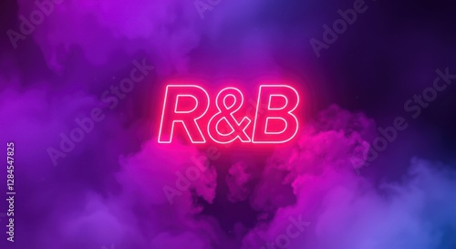 Neon R&B: Glowing letters illuminate the night, backed by purple and pink clouds. Energy pulses through the scene.