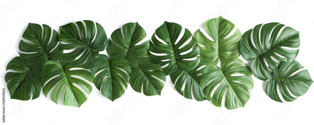 Tropical monstera leaves arranged in pattern isolated on white background Tropical monstera leaves arranged in pattern isolated on white background