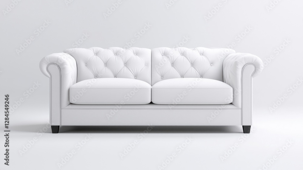 Fototapeta premium White tufted sofa, minimalist room, interior design