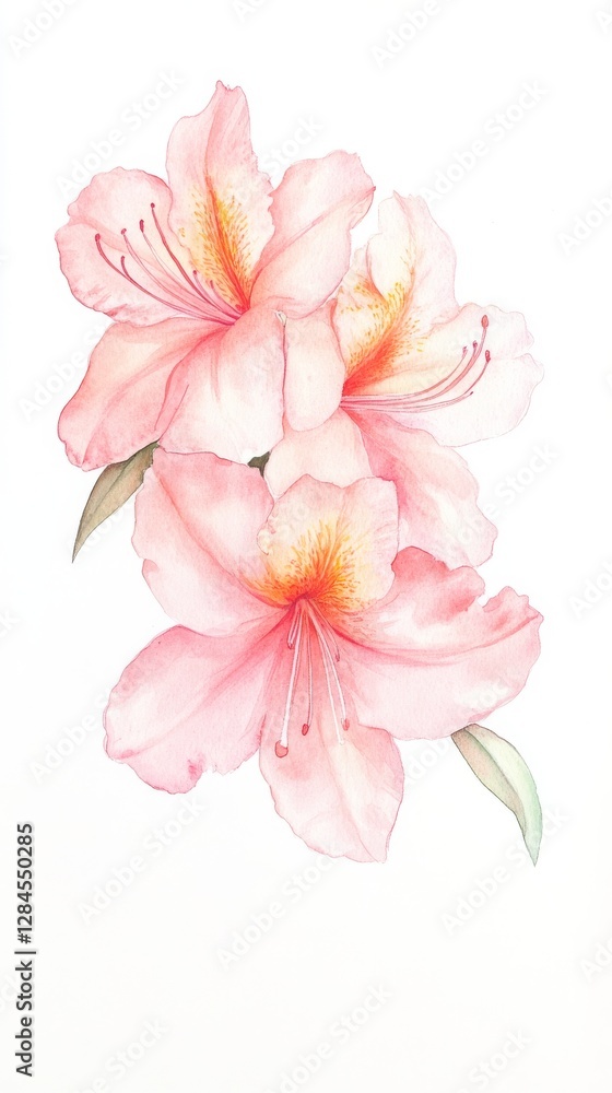 Delicate azalea blossoms in soft pink and coral hues, capturing the essence of springtime beauty through graceful watercolor techniques Delicate azalea blossoms in soft pink and coral hues, capturing the essence of springtime beauty through graceful watercolor techniques