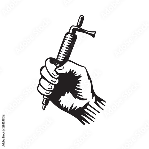 hand drawn illustaration of hand holtoing a tattoo machine 