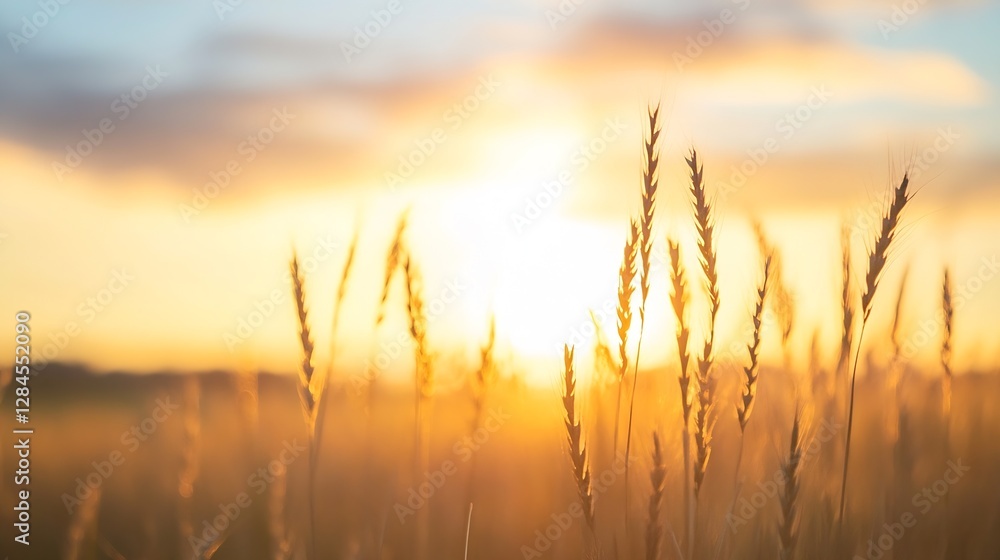 Obraz premium Golden wheat field under a stunning sunset sky evoking the beauty of rural landscapes : Generative AI