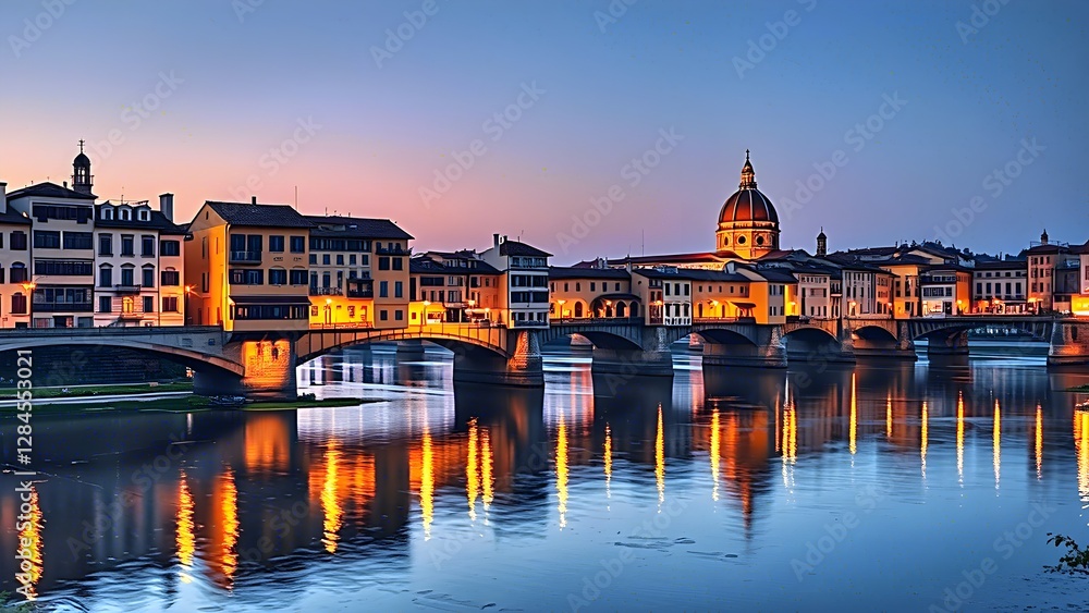 Obraz premium Florence: Ponte Vecchio Reflecting in the Arno River - 02