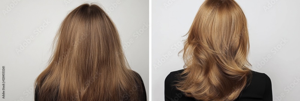 Fototapeta premium Transformation of hairstyle from unkempt to stylish in a professional setting. Generative AI