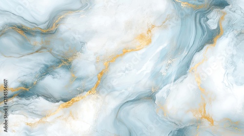 Abstract blue marble texture with gold and white ink design