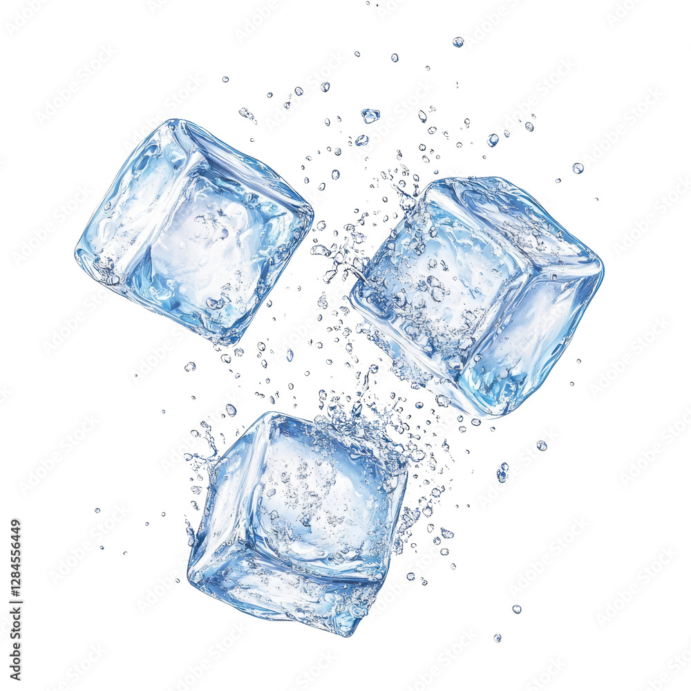 Obraz premium Ice Cubes Splashing On Transparent Background