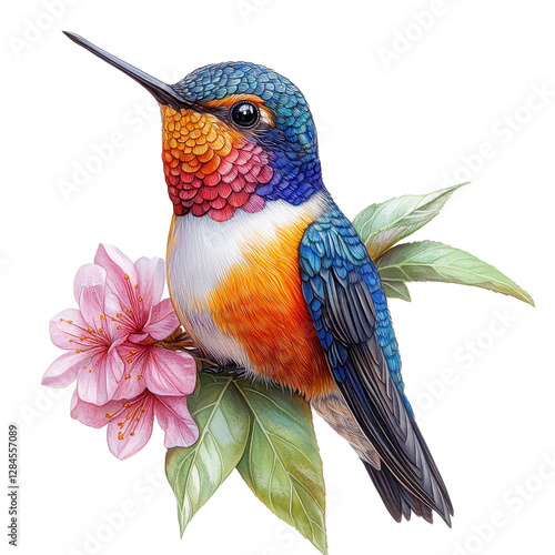 colorful hummingbird isolated on white transparent background