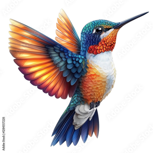 colorful hummingbird isolated on a white or transparent background