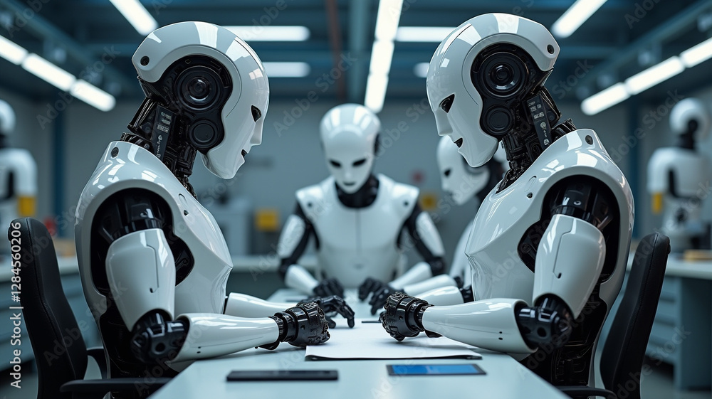 Fototapeta premium Robots collaborate with humans in a shared workspace.