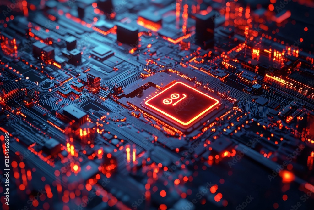 Microchip with futuristic AI security technology in cyber environment