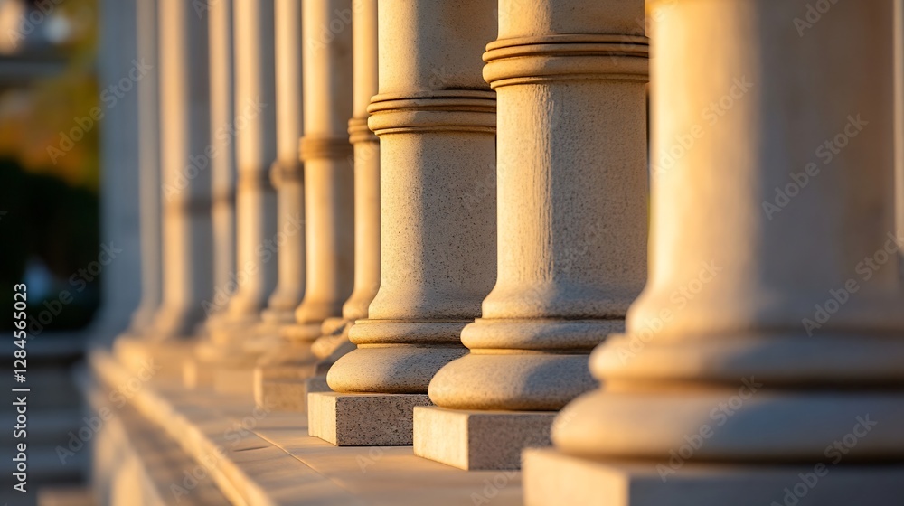 Row of classical stone columns showcasing architectural beauty and detail in soft sunlight : Generative AI Row of classical stone columns showcasing architectural beauty and detail in soft sunlight : Generative AI