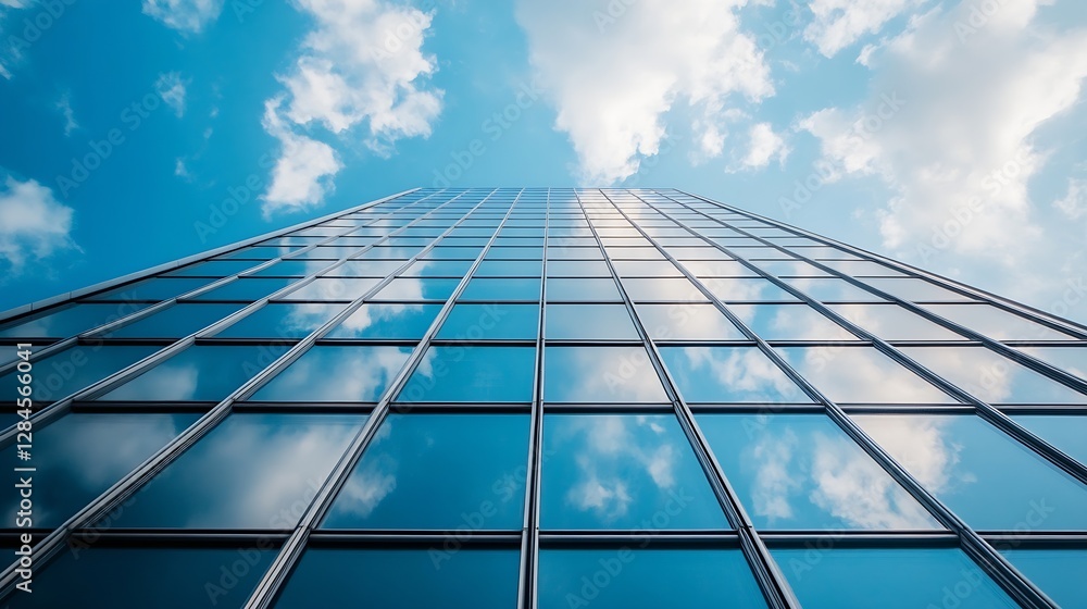 Modern skyscraper reflecting clouds in a bright blue sky showcasing urban architecture : Generative AI Modern skyscraper reflecting clouds in a bright blue sky showcasing urban architecture : Generative AI
