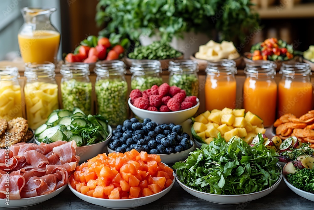 Fresh & Healthy Buffet with Variety of Fruits, Veggies, and Proteins Fresh & Healthy Buffet with Variety of Fruits, Veggies, and Proteins