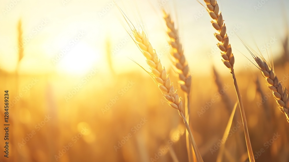 Sunkissed wheat fields glowing in the warm light of a golden sunset against the sky : Generative AI Sunkissed wheat fields glowing in the warm light of a golden sunset against the sky : Generative AI