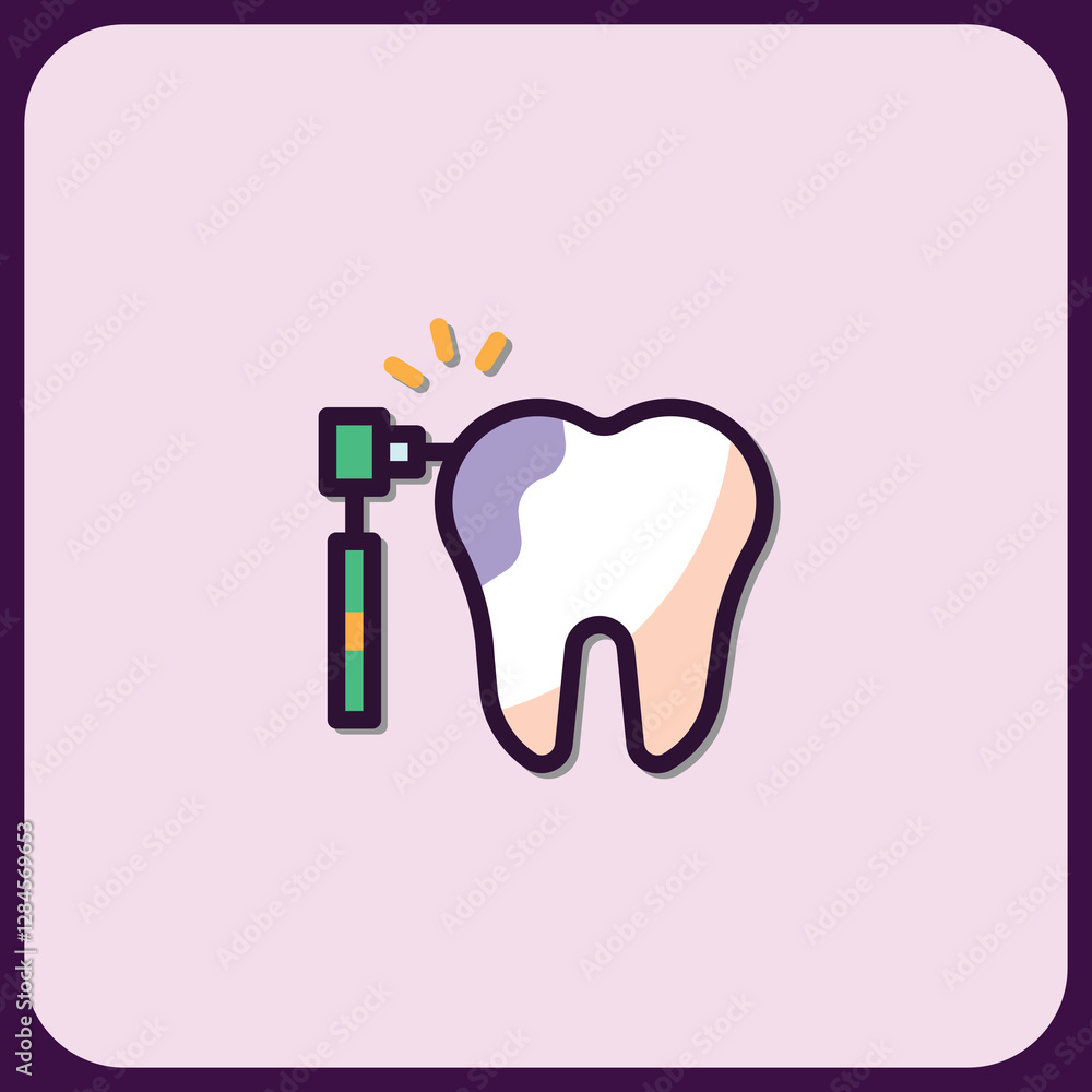 Dental Care Icon: Tooth Treatment with Drill