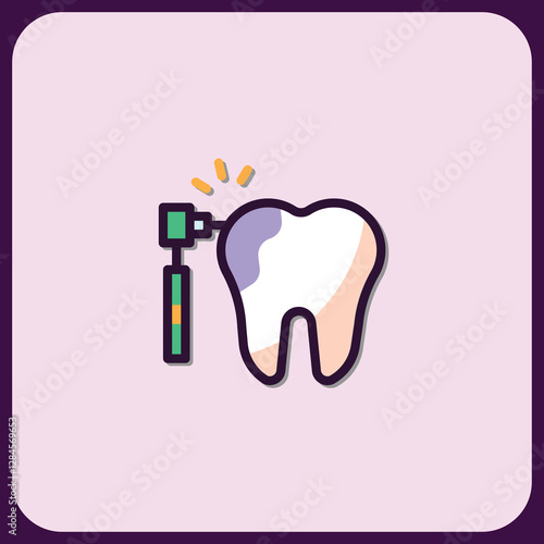 Dental Care Icon: Tooth Treatment with Drill