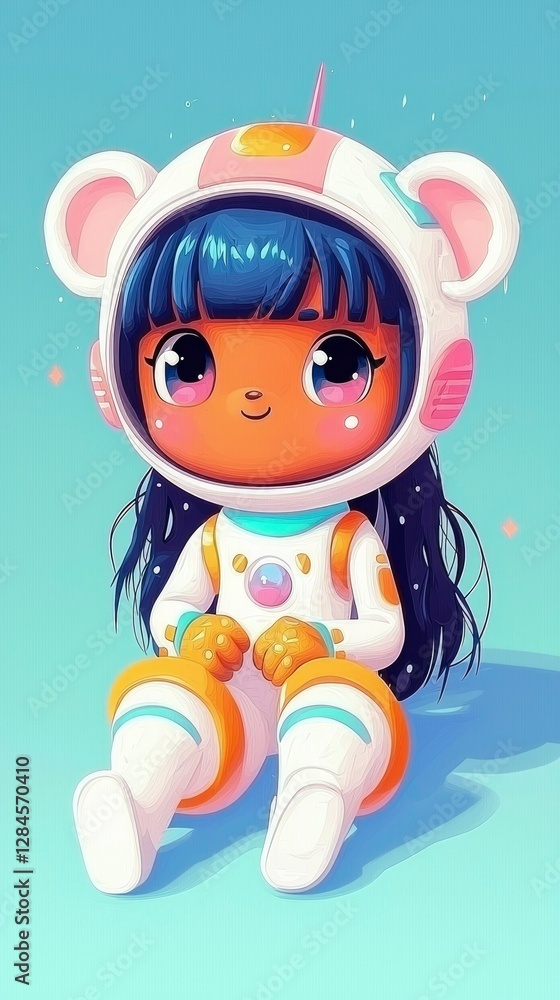 Adorable Astronaut Girl in Cute Spacesuit Illustration Adorable Astronaut Girl in Cute Spacesuit Illustration