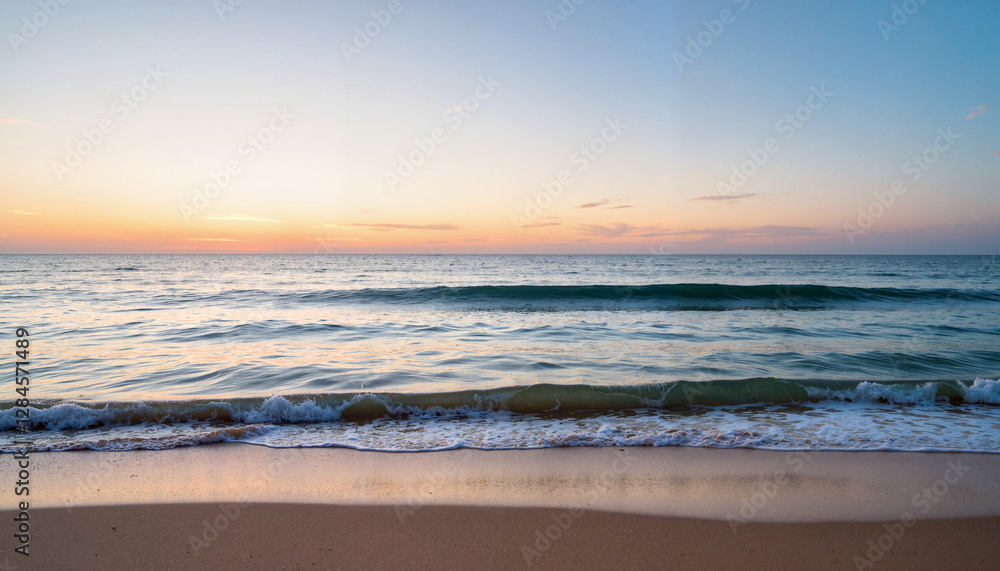 Tranquil beach view at twilight, serene beach vacation